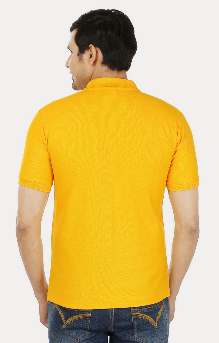 Men's Yellow Cotton Solid Polos