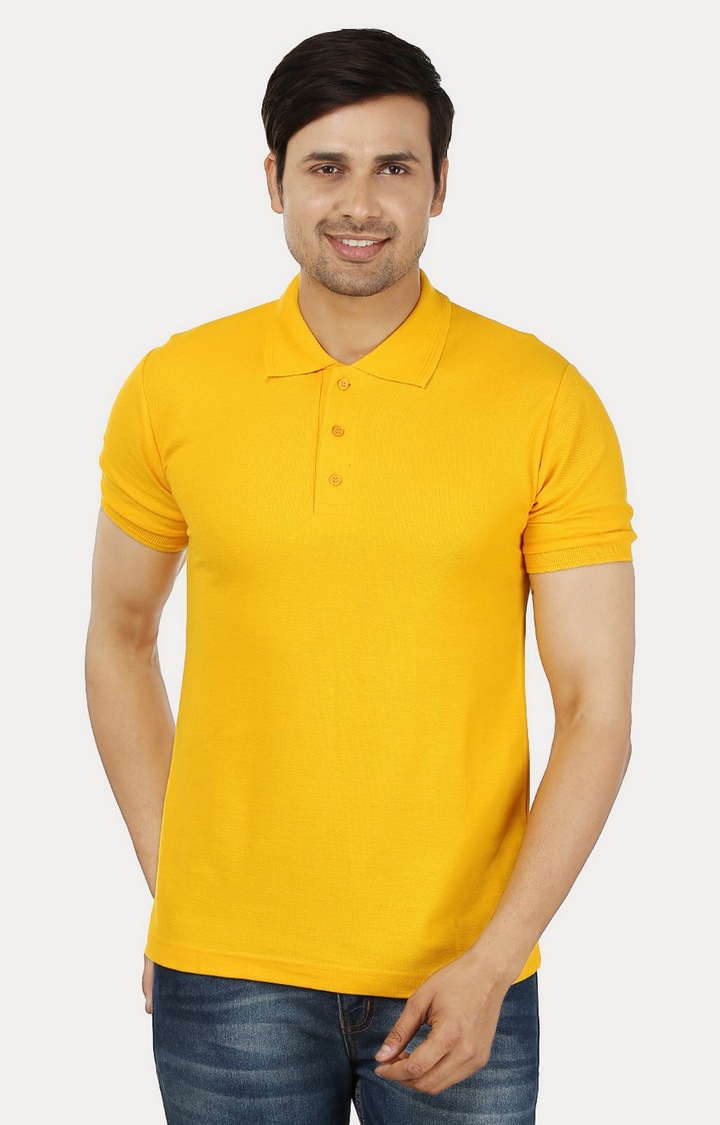 Weardo | Men's Yellow Cotton Solid Polos