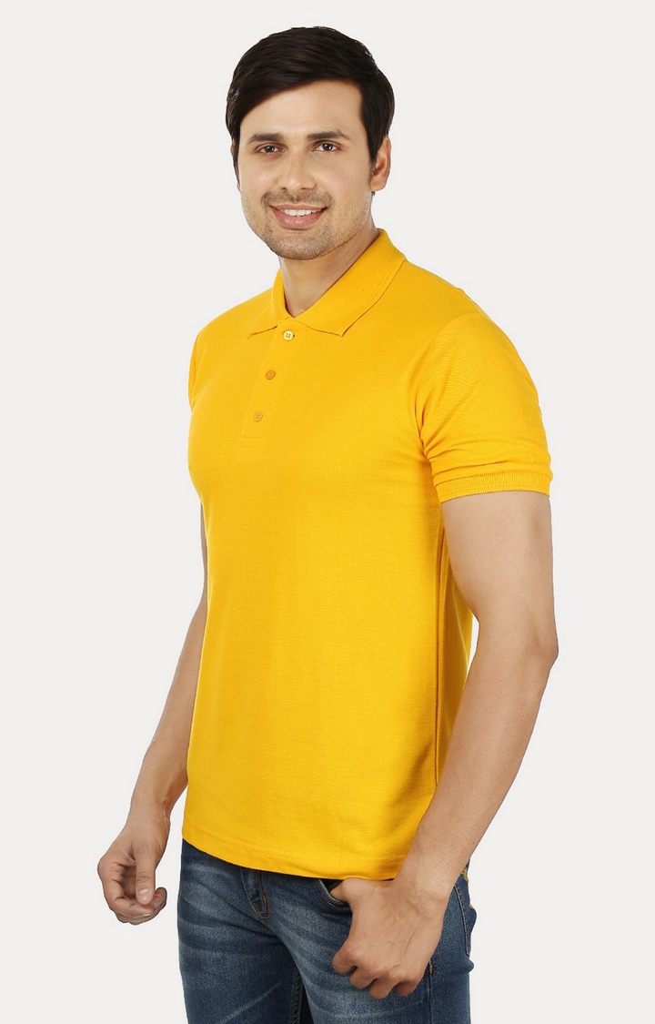 Men's Yellow Cotton Solid Polos