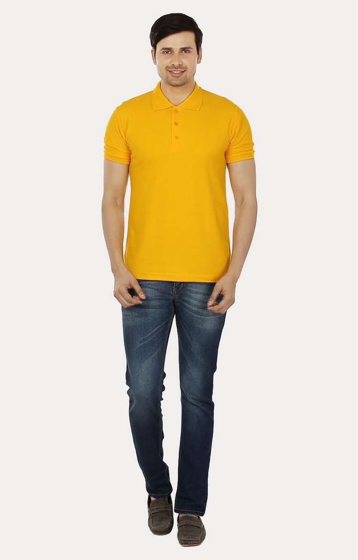 Men's Yellow Cotton Solid Polos