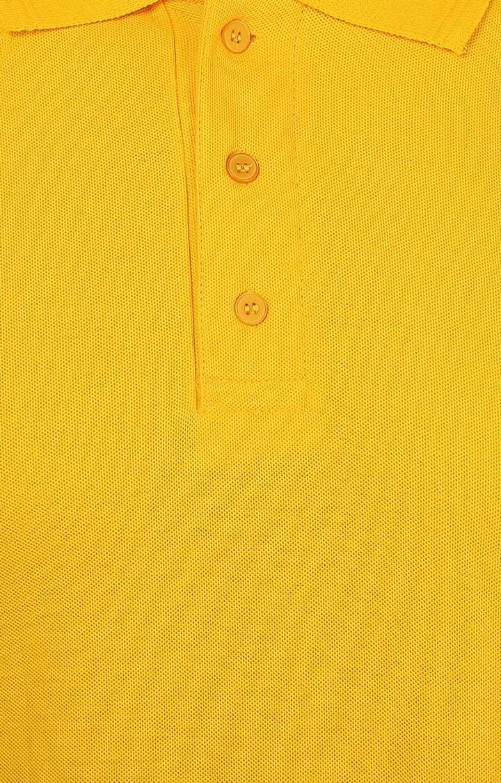 Men's Yellow Cotton Solid Polos