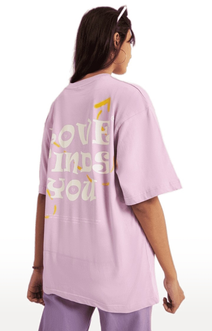 Weezy Streetwear | Women's Love Finds You Lavender Graphics  Oversized T-Shirt