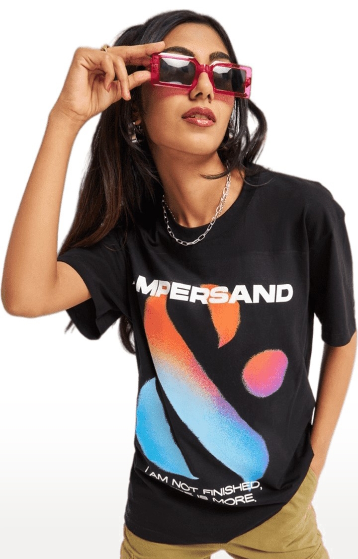 Weezy Streetwear | Women's Ampersand Black Graphics  Oversized T-Shirt
