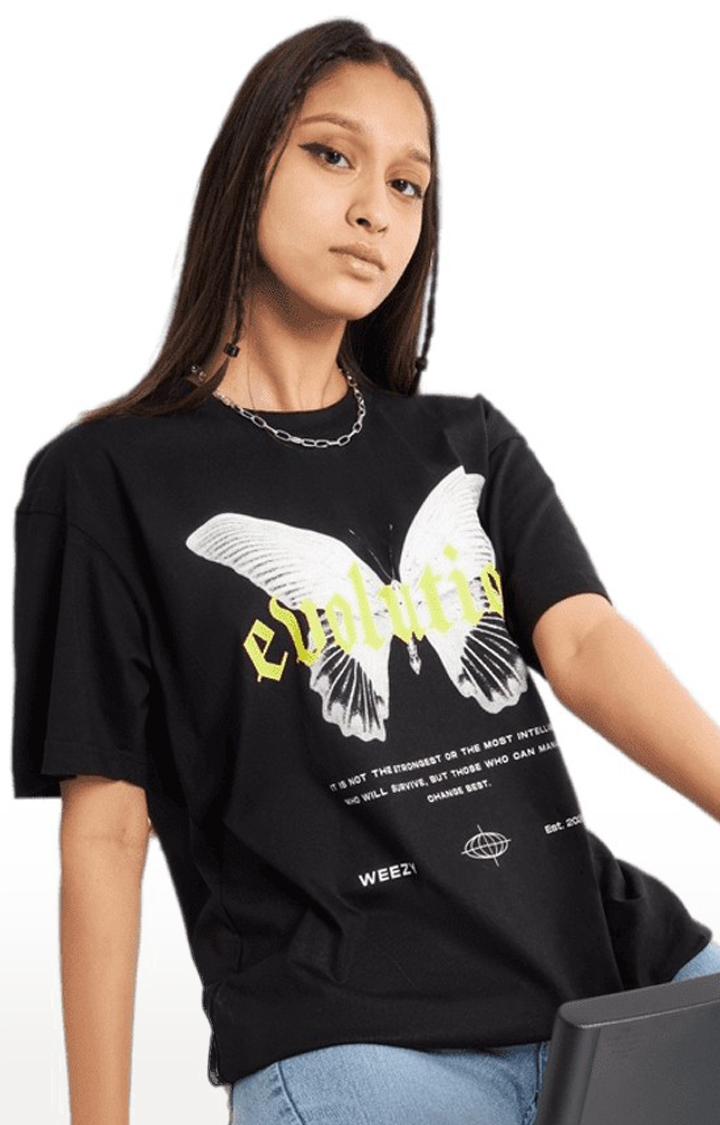 Weezy Streetwear | Women's Evolution Black Graphics  Oversized T-Shirt