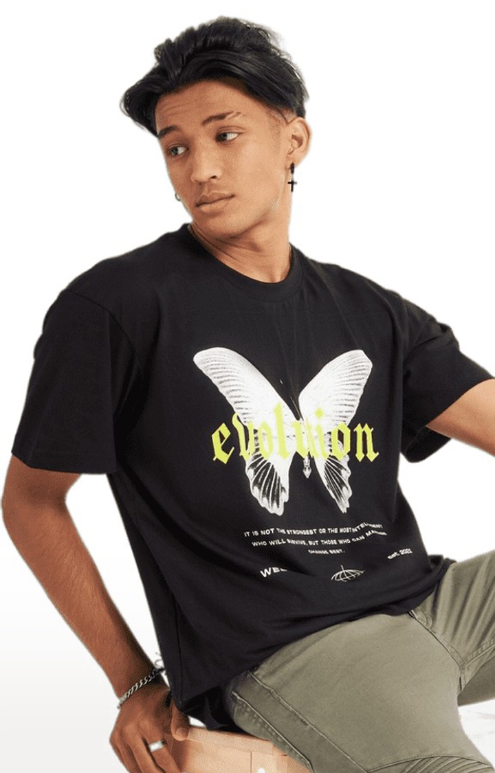 Weezy Streetwear | Men's Evolution Black Graphics  Oversized T-Shirt