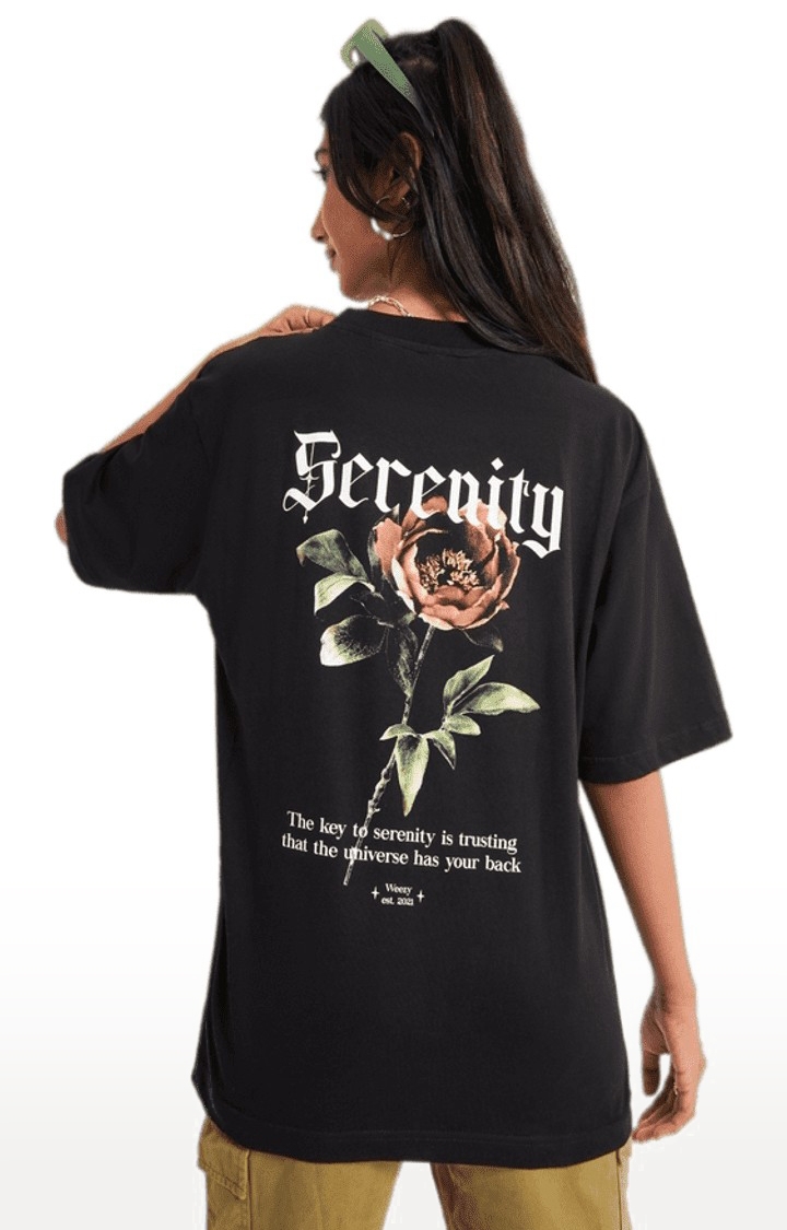 Weezy Streetwear | Women's Serenity Black Graphics  Oversized T-Shirt