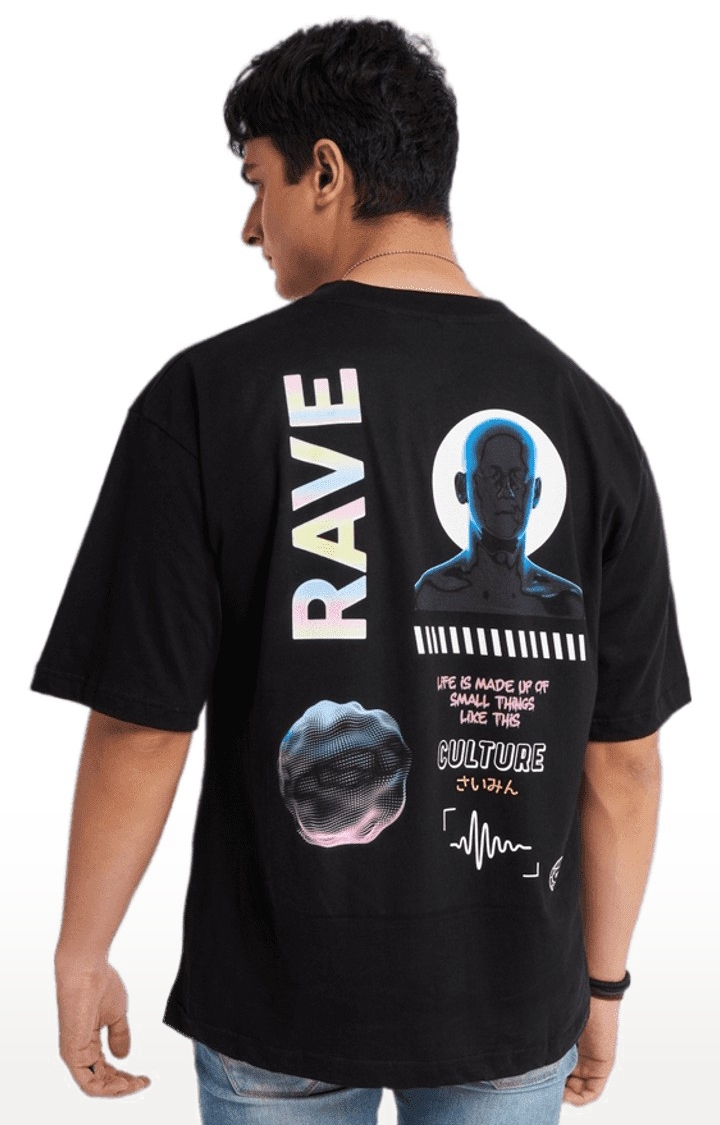 Weezy Streetwear | Men's Rave Black Graphics  Boxy T-Shirt