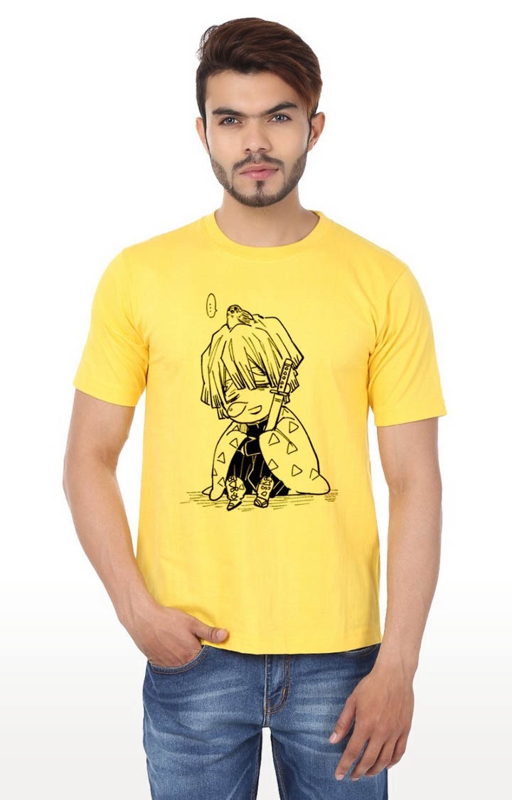 Weardo | Men's Yellow Cotton Printed Regular T-Shirts