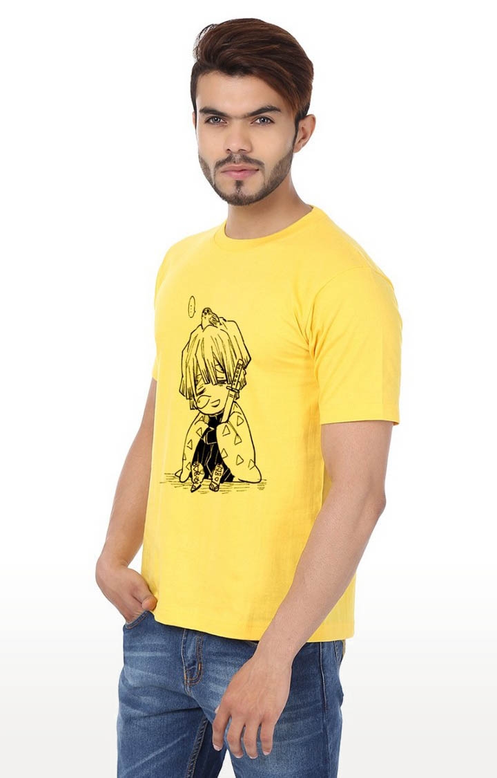 Weardo | Men's Yellow Cotton Printed Regular T-Shirts 1