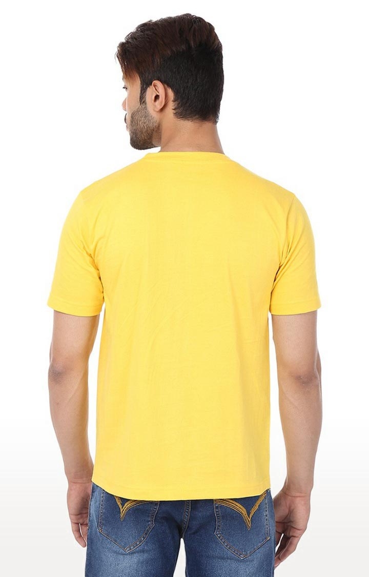 Weardo | Men's Yellow Cotton Printed Regular T-Shirts 2