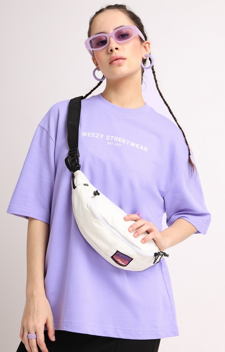 Women's Purple Printed Oversized T-Shirt