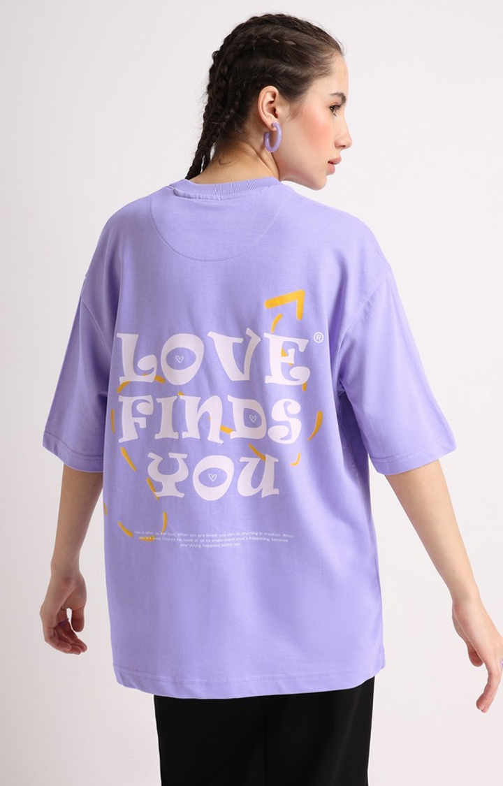 Weezy Streetwear | Women's Purple Typographic Oversized T-Shirt