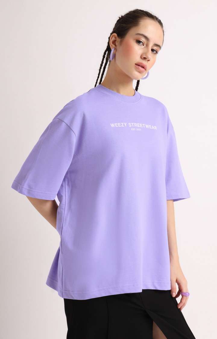 Women's Purple Printed Oversized T-Shirt