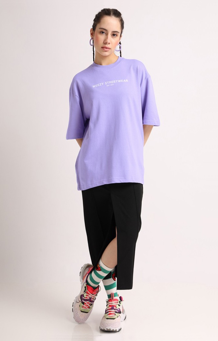 Women's Purple Printed Oversized T-Shirt