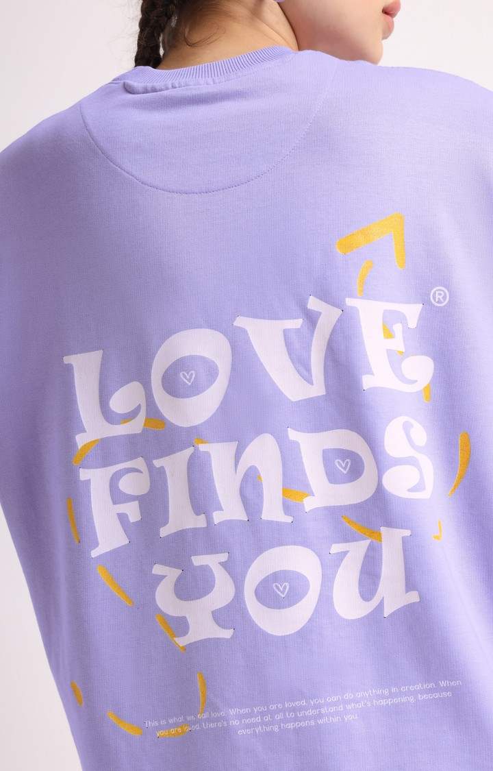 Women's Purple Printed Oversized T-Shirt