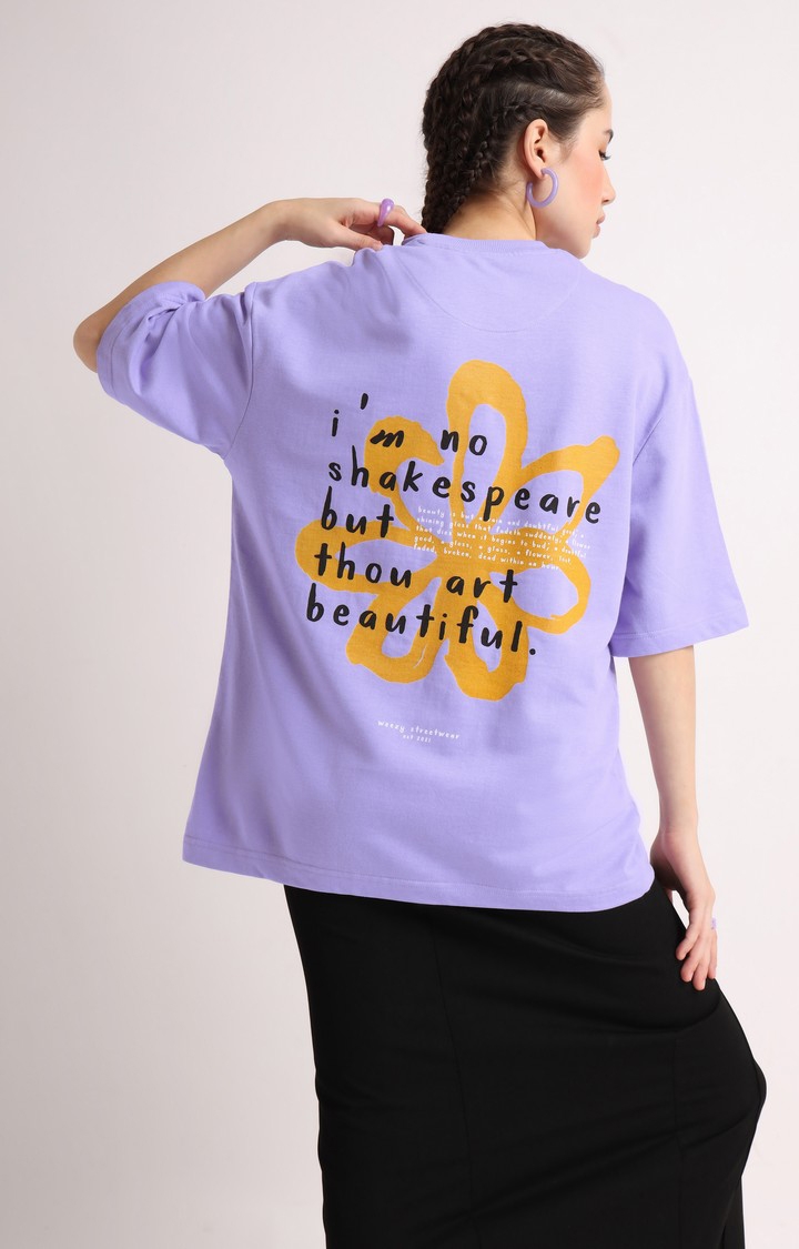 Women's Purple Typographic Oversized T-Shirt