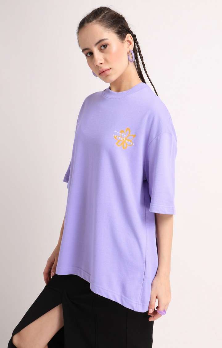 Women's Purple Printed Oversized T-Shirt