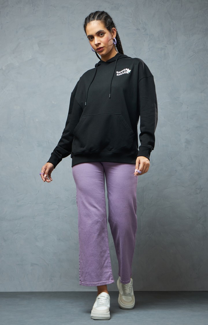 Women's Black Printed Hoodie