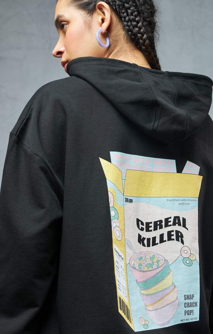 Women's Black Printed Hoodie