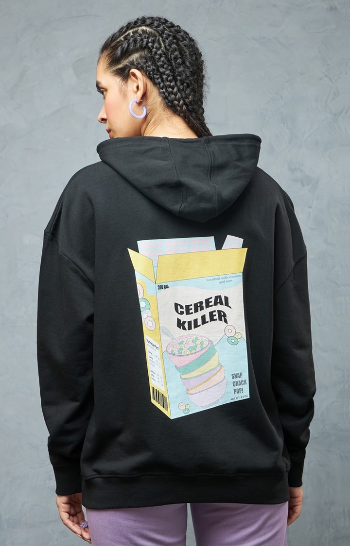 Women's Black Printed Hoodie