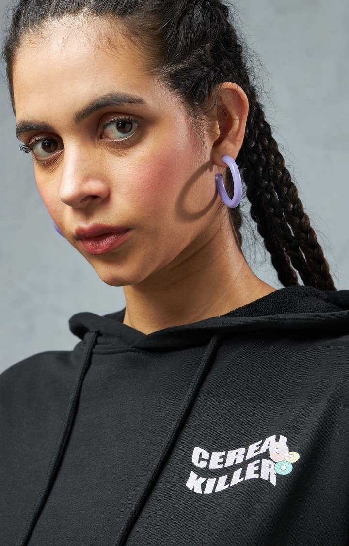 Women's Black Printed Hoodie