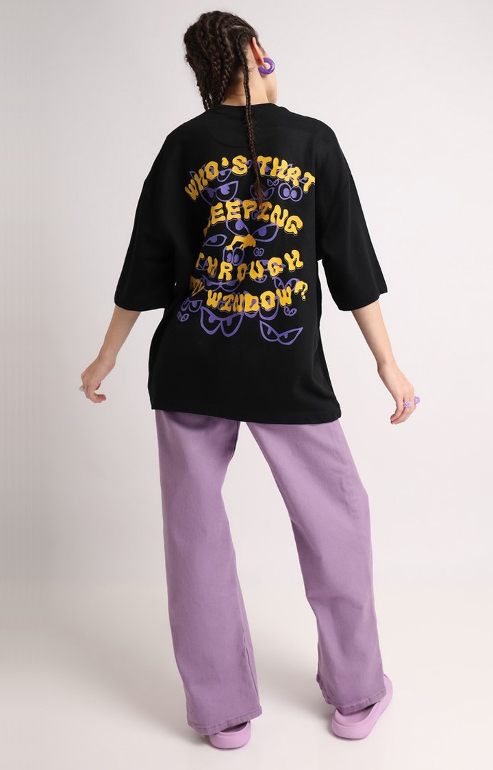 Women's Black Printed Oversized T-Shirt
