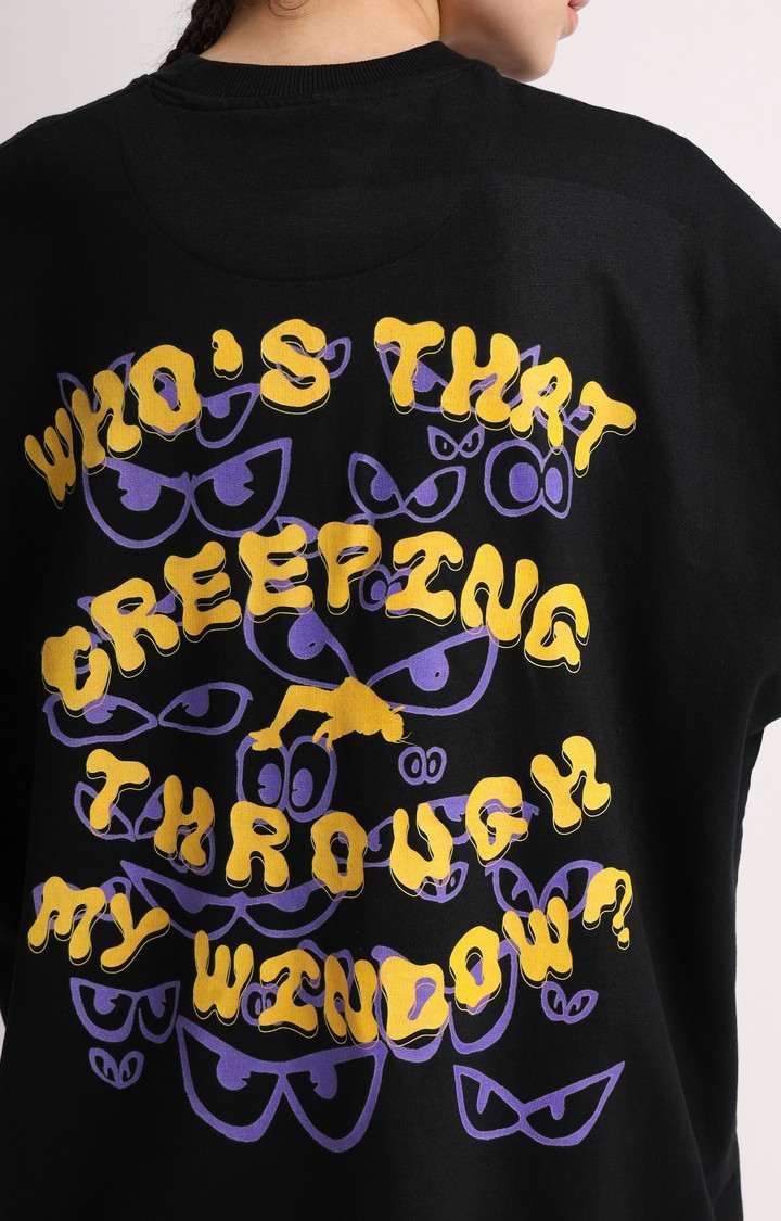 Women's Black Printed Oversized T-Shirt