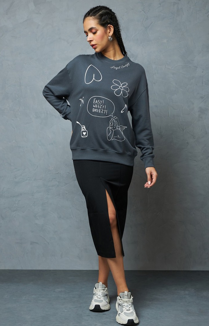 Women's Grey Printed Sweatshirt
