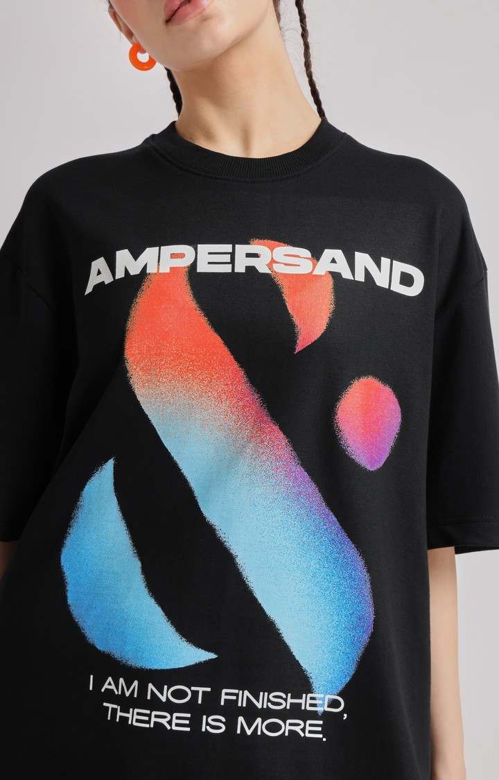 Women's Black Printed Oversized T-Shirt