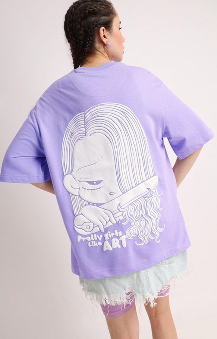 Women's Purple Printed Oversized T-Shirt