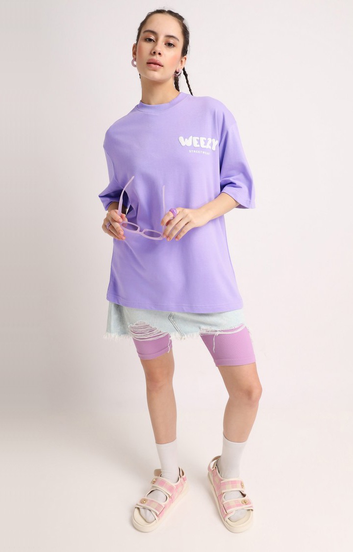 Women's Purple Printed Oversized T-Shirt