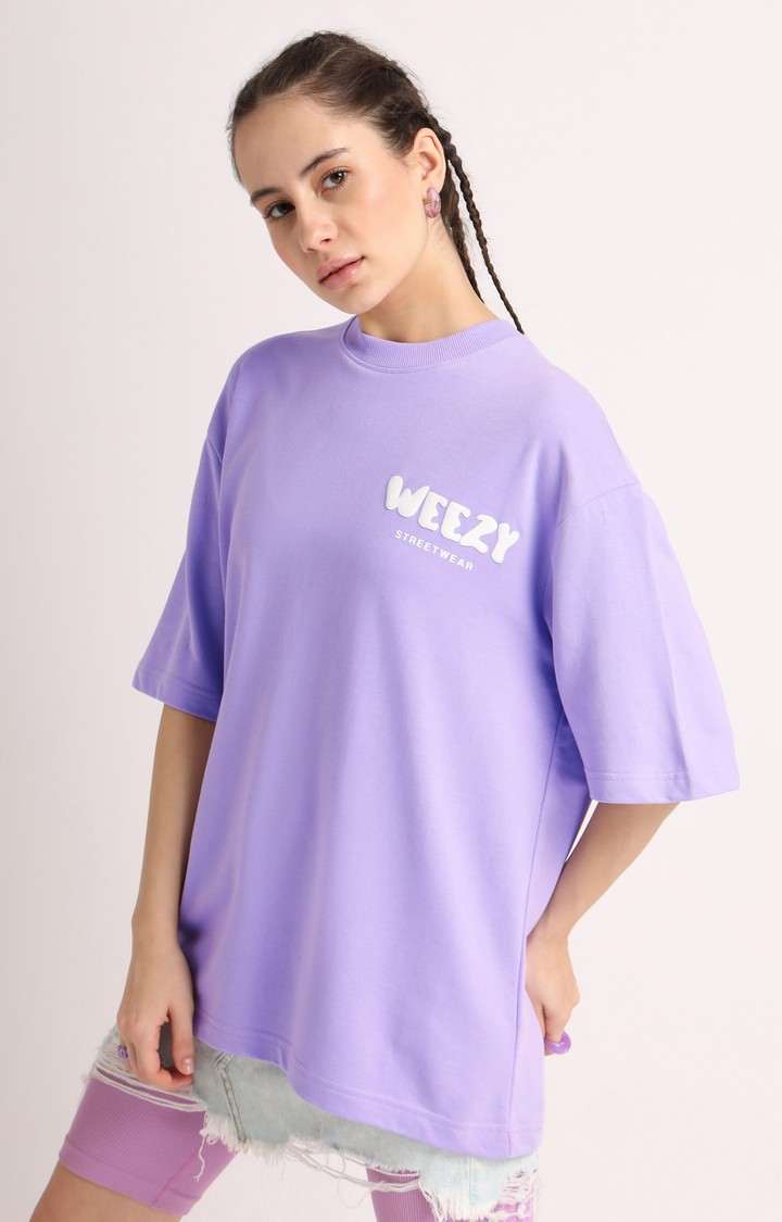 Women's Purple Printed Oversized T-Shirt