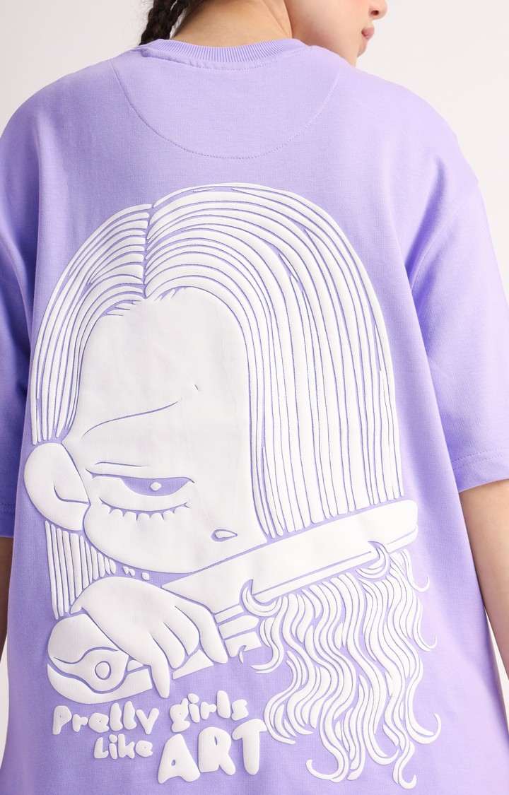 Women's Purple Printed Oversized T-Shirt