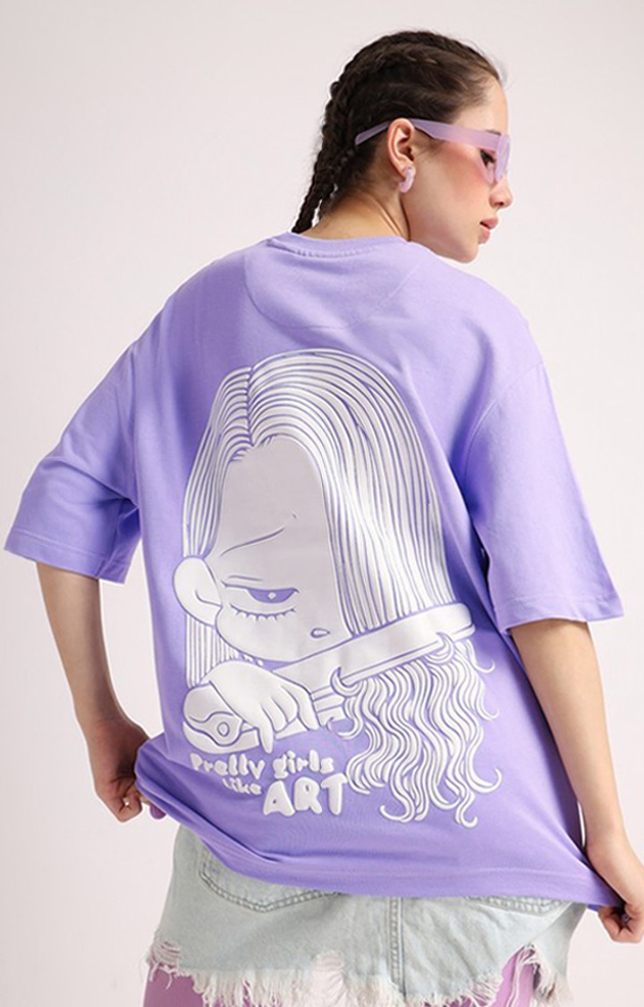 Women's Purple Printed Oversized T-Shirt