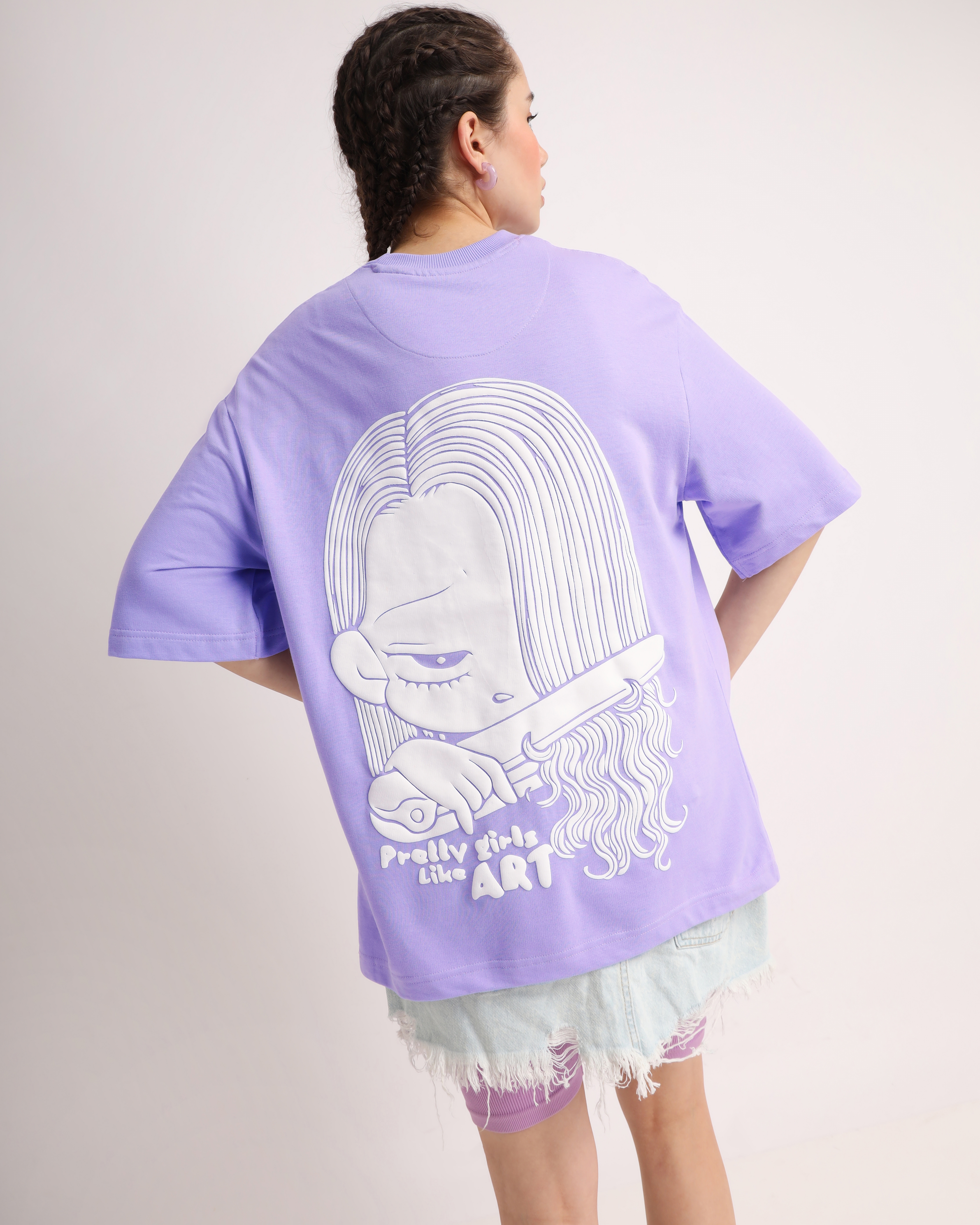 Women's Purple Printed Oversized T-Shirt