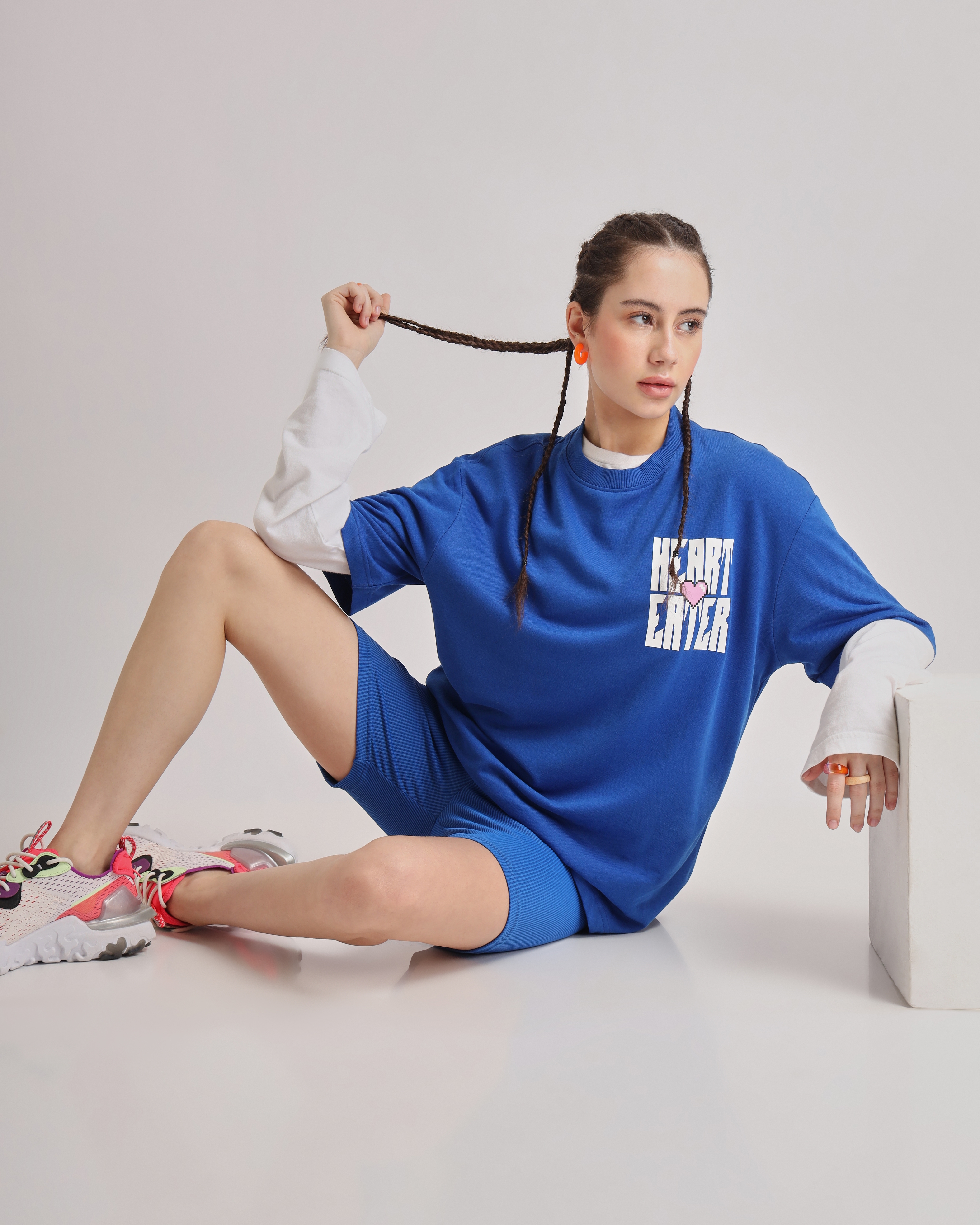 Weezy Streetwear | Women's Royal Blue Typographic Oversized T-Shirt