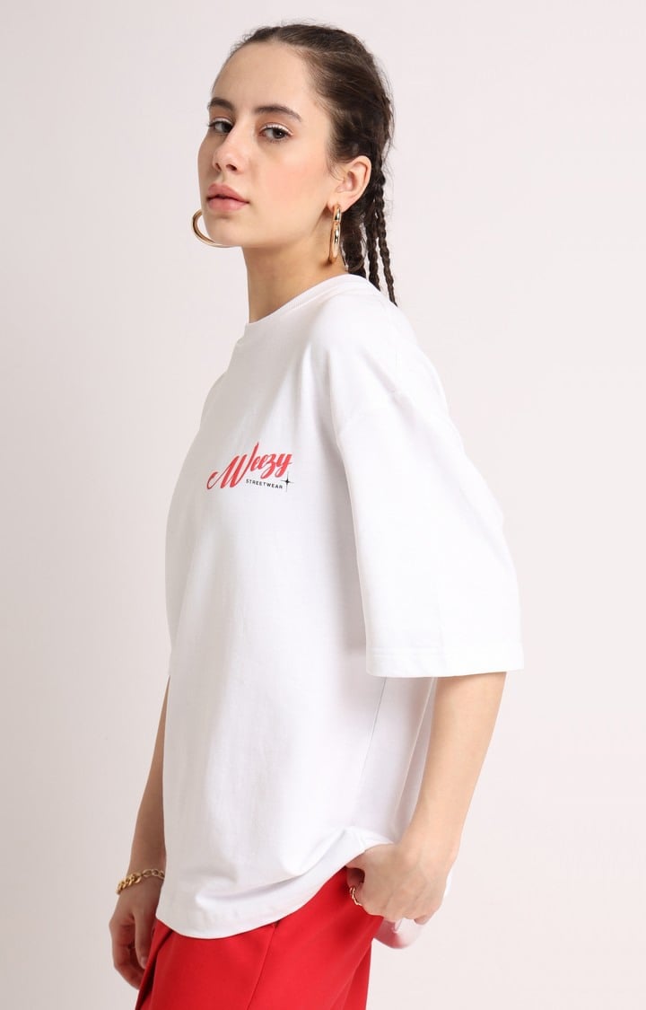 Women's White Printed Oversized T-Shirt