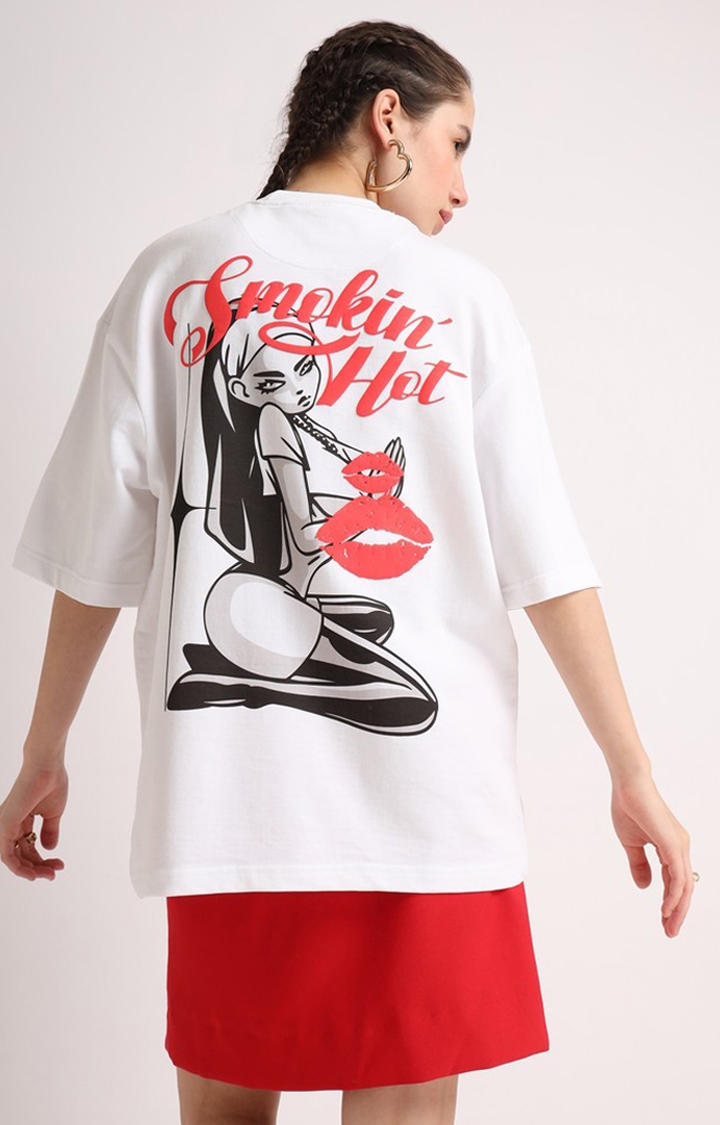 Weezy Streetwear | Women's White Printed Oversized T-Shirt