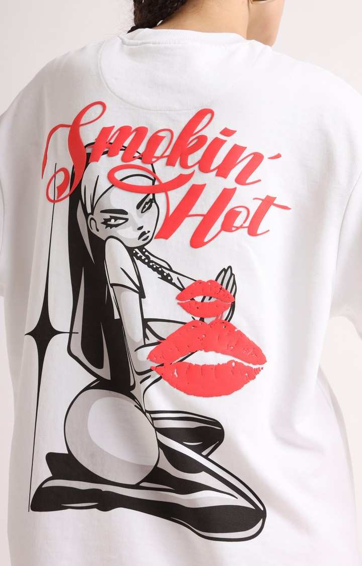 Women's White Printed Oversized T-Shirt