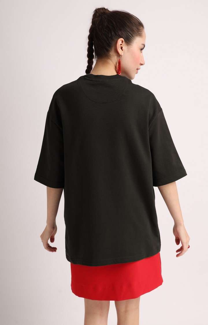 Women's Brown Printed Oversized T-Shirt