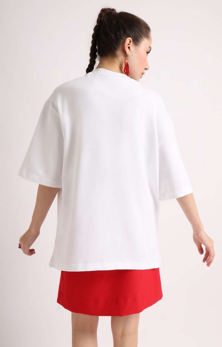 Women's White Printed Oversized T-Shirt