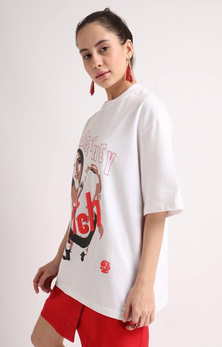 Women's White Printed Oversized T-Shirt
