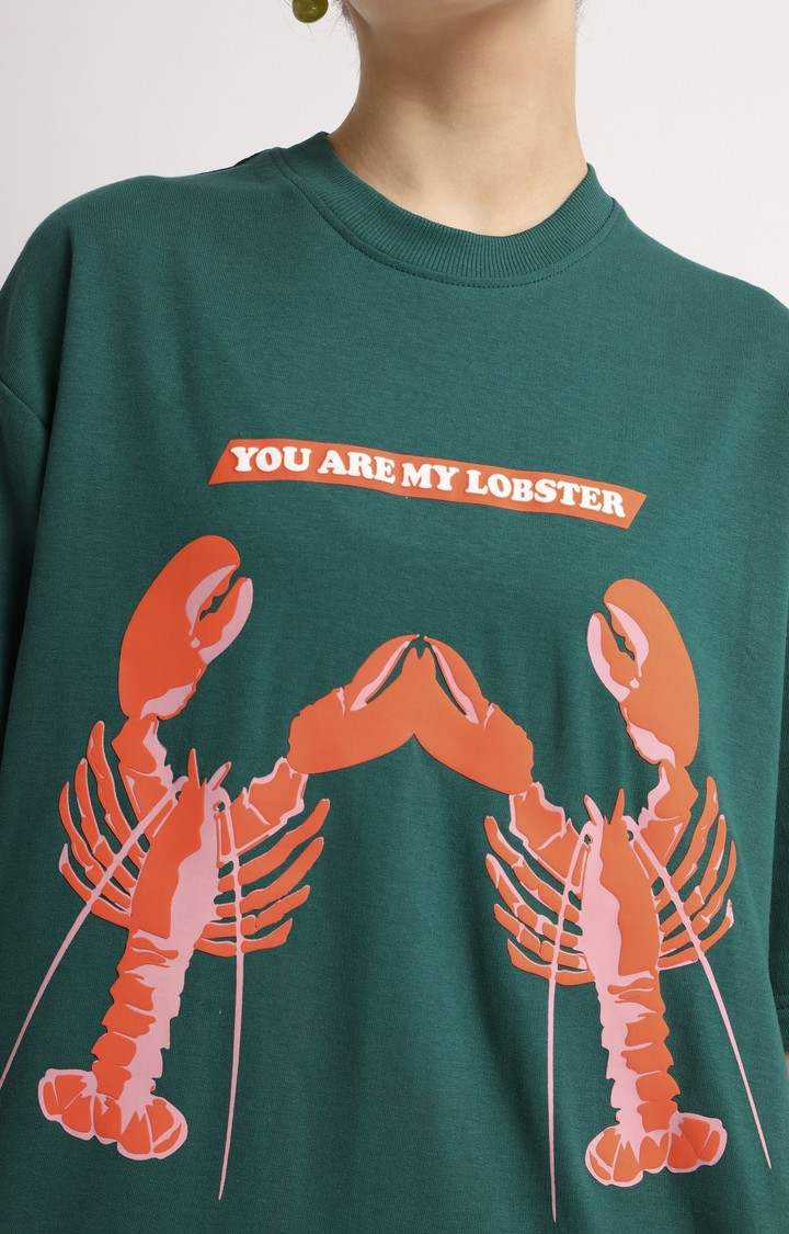 Women's Green Printed Oversized T-Shirt