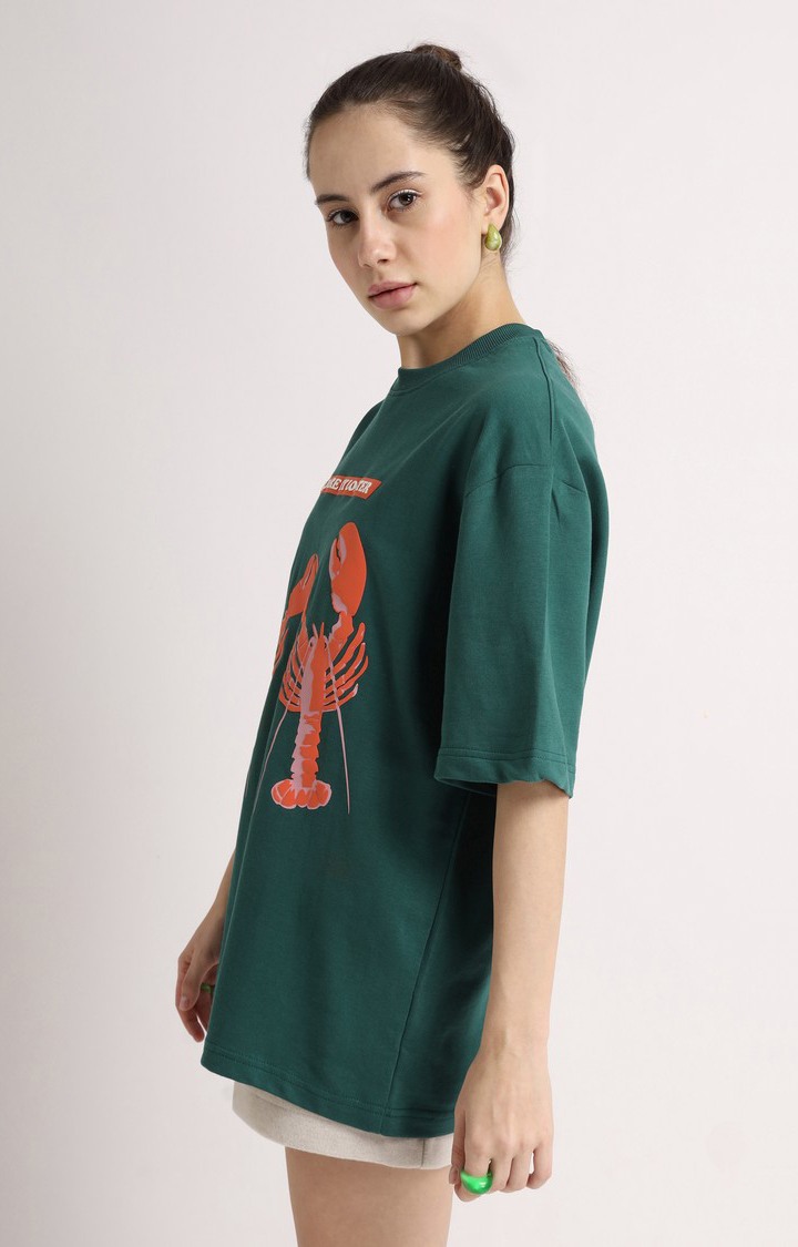 Women's Green Printed Oversized T-Shirt