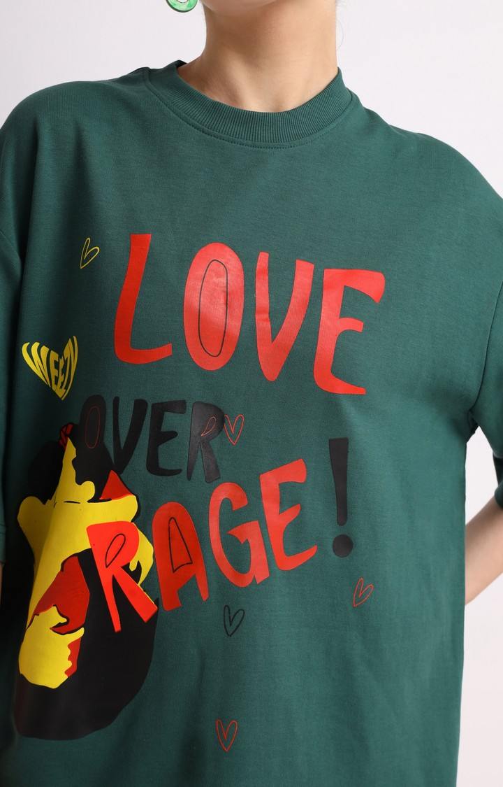 Women's Green Printed Oversized T-Shirt