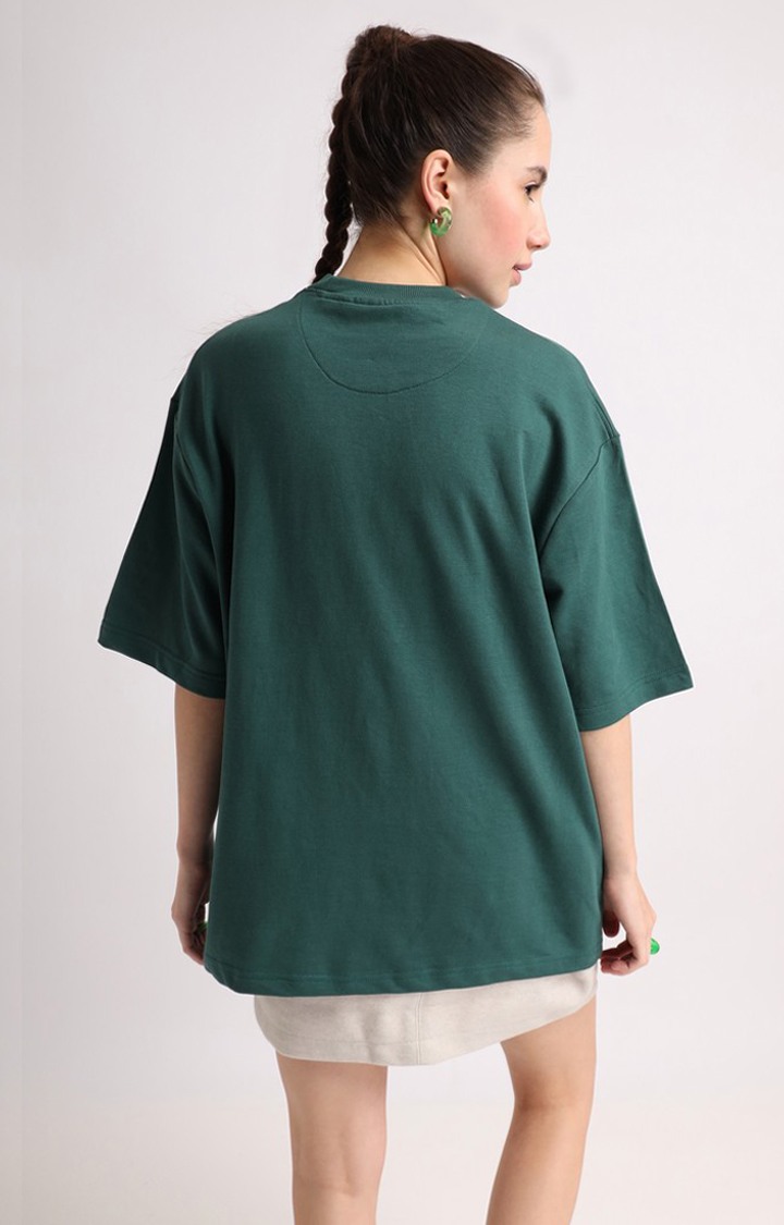 Women's Green Printed Oversized T-Shirt