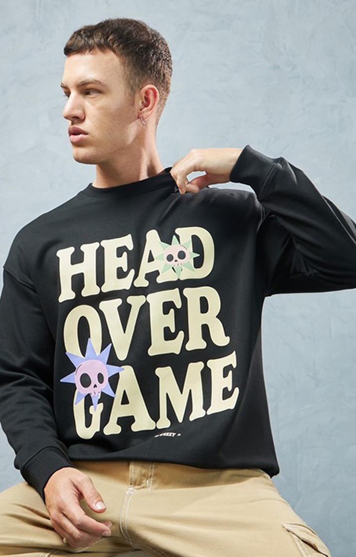 Men's Black Typographic Printed Sweatshirt