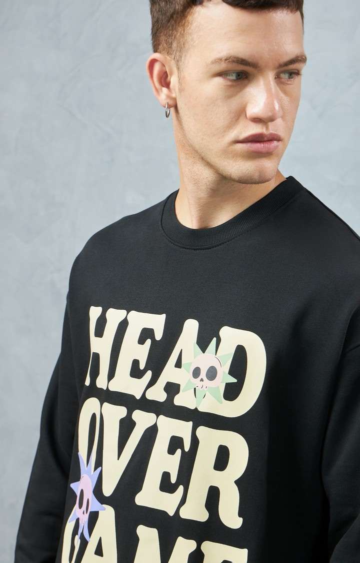 Men's Black Typographic Printed Sweatshirt