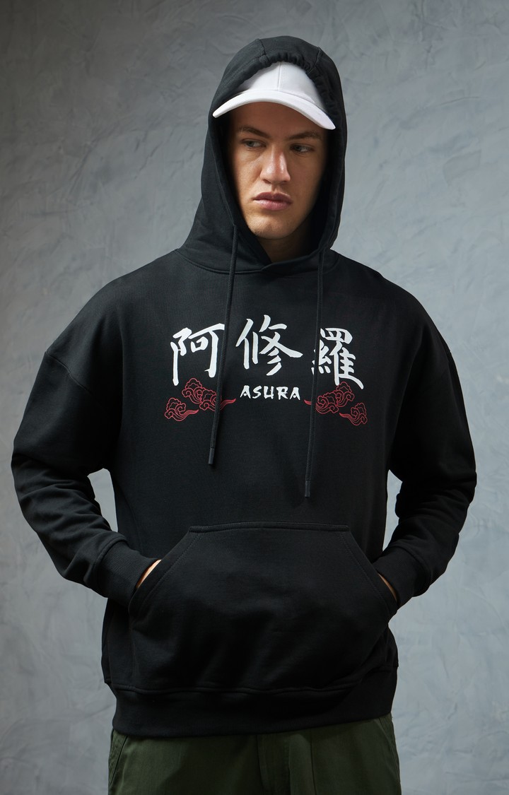 Men's Black Printed Hoodie