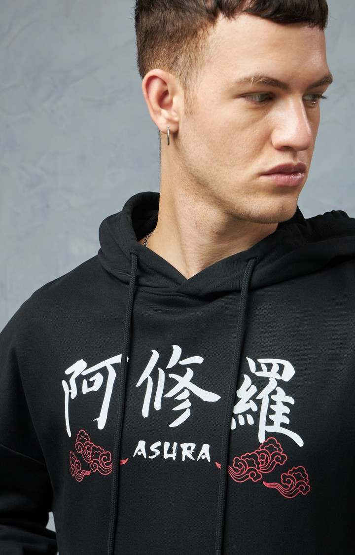 Men's Black Printed Hoodie